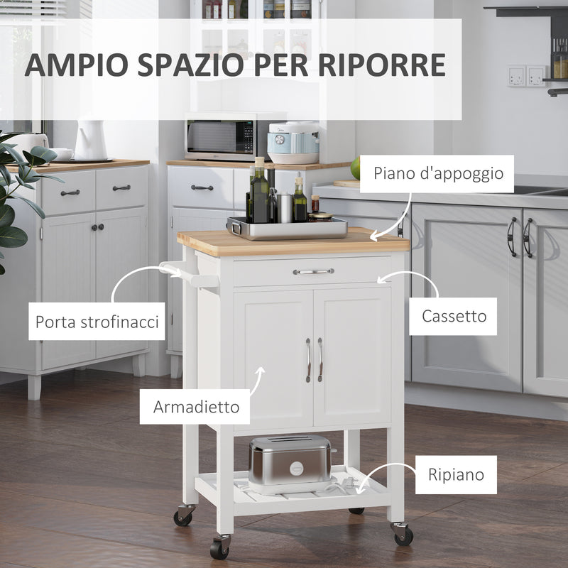 Carrello da Cucina Salvaspazio in Legno Bianco 65x48x90 cm