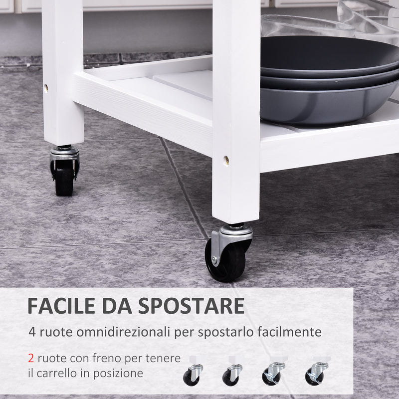 Carrello da Cucina Salvaspazio in Legno Bianco 65x48x90 cm