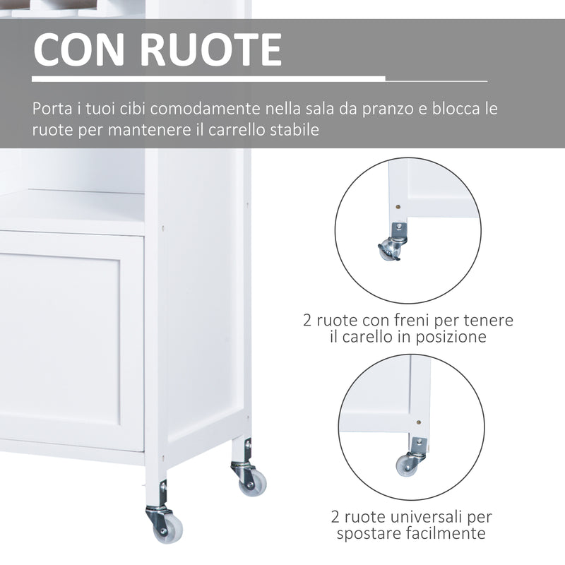 Mobiletto da Cucina con Ruote Portabottiglie e Porta bicchieri in Bambù 76x40x88 cm