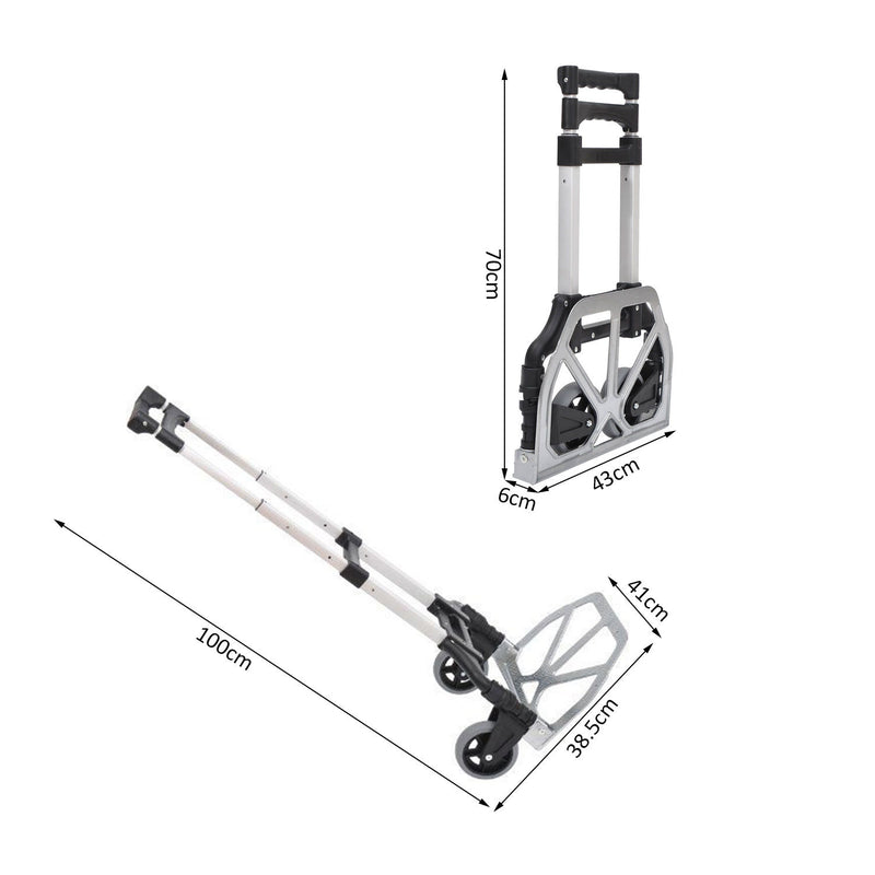 Carrello Portapacchi a Mano Pieghevole in Alluminio Max 70kg 