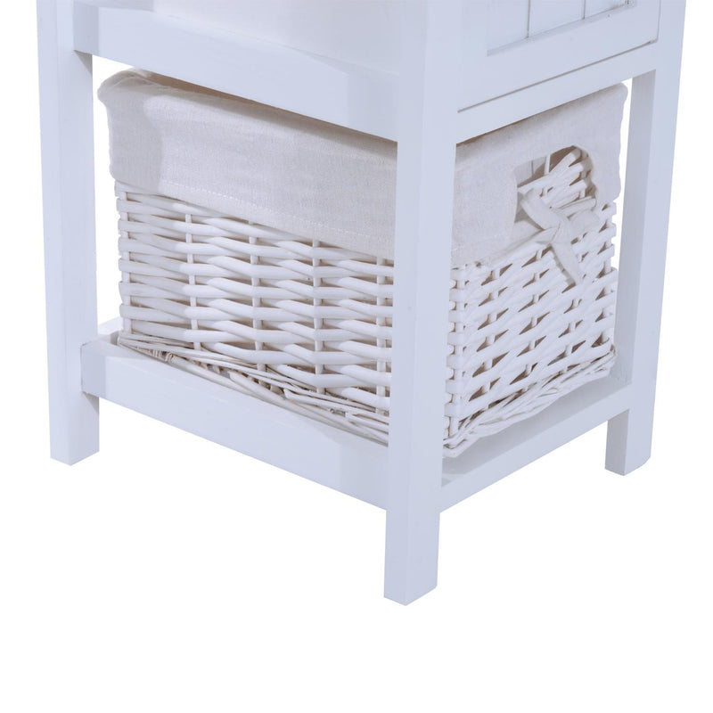 Elegante Comodino Mobiletto in Legno MDF e Vimini Bianco 28x31x45 cm 