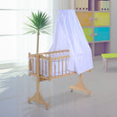 Culla Lettino a Dondolo per Neonati in Legno Naturale con Zanzariera e Biancheria da Letto 