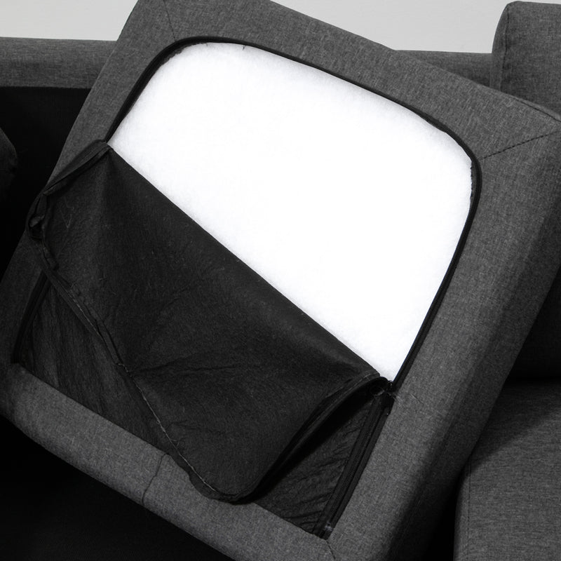 Divano 3 Posti con Poggiapiedi e Cuscini in Tessuto di Lino Grigio Scuro 194x80x86 cm 