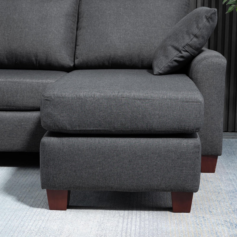 Divano 3 Posti con Poggiapiedi e Cuscini in Tessuto di Lino Grigio Scuro 194x80x86 cm 