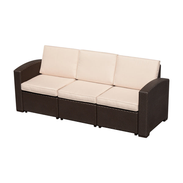 Divano da Esterno a 3 Posti in Rattan Sintetico con Cuscini Marrone 199x71x75 cm acquista