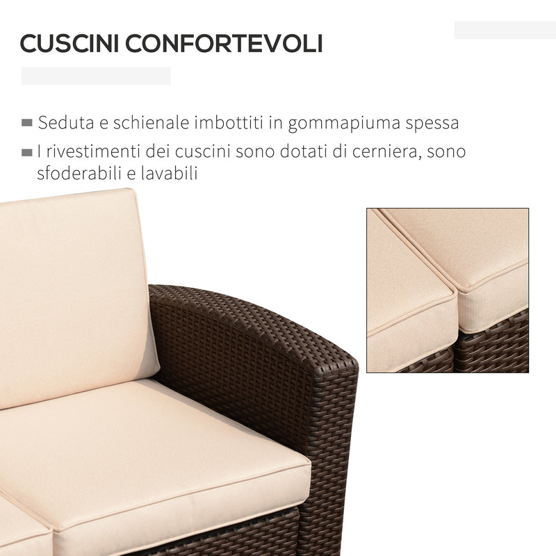 Divano 2 Posti da Giardino in Rattan Sintetico Marrone 