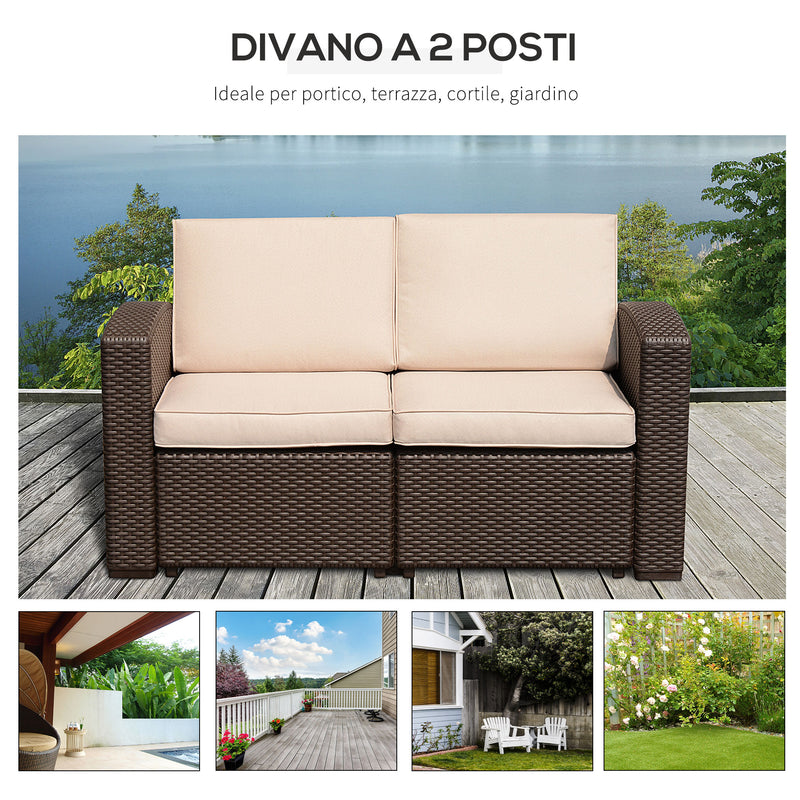 Divano 2 Posti da Giardino in Rattan Sintetico Marrone 