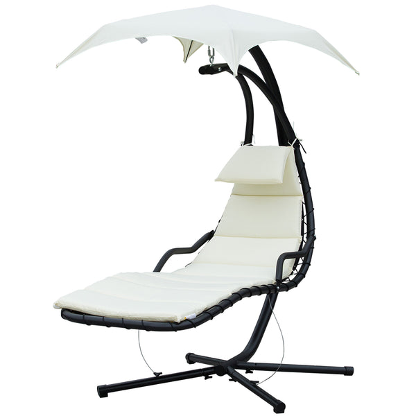 Sedia Dondolo Pensile Relax Chaise Longue di Lusso con Tettuccio Crema acquista