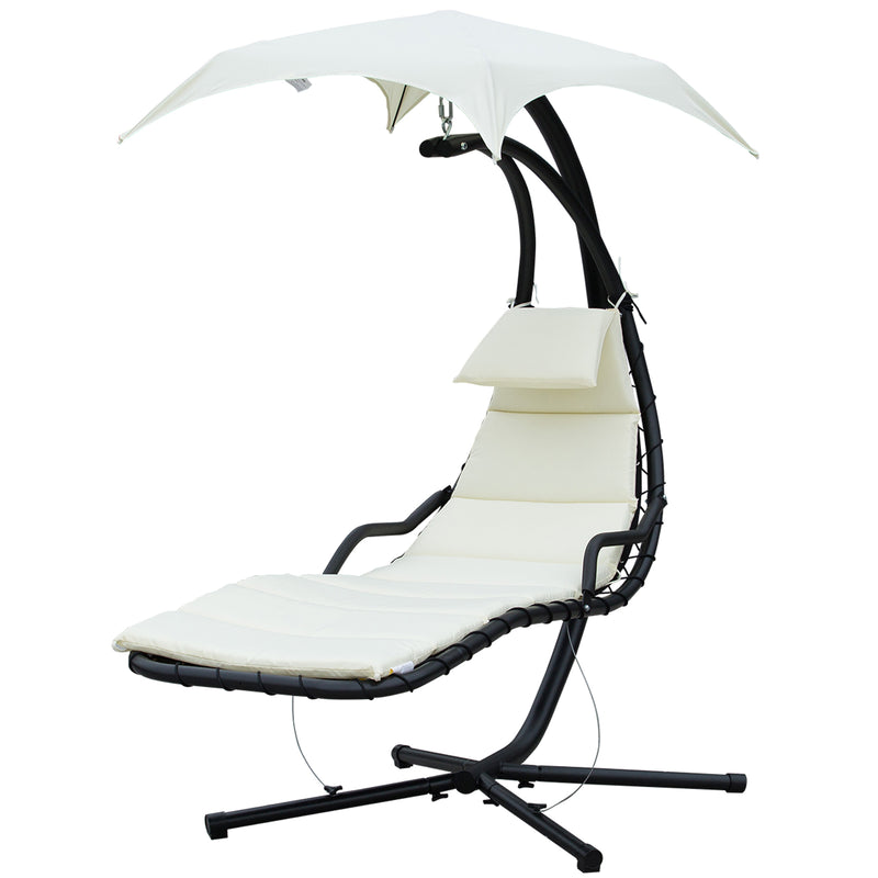 Sedia Dondolo Pensile Relax Chaise Longue di Lusso con Tettuccio Crema 