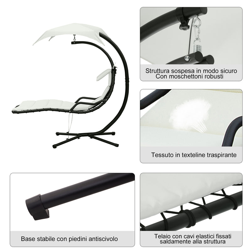 Sedia Dondolo Pensile Relax Chaise Longue di Lusso con Tettuccio Crema 