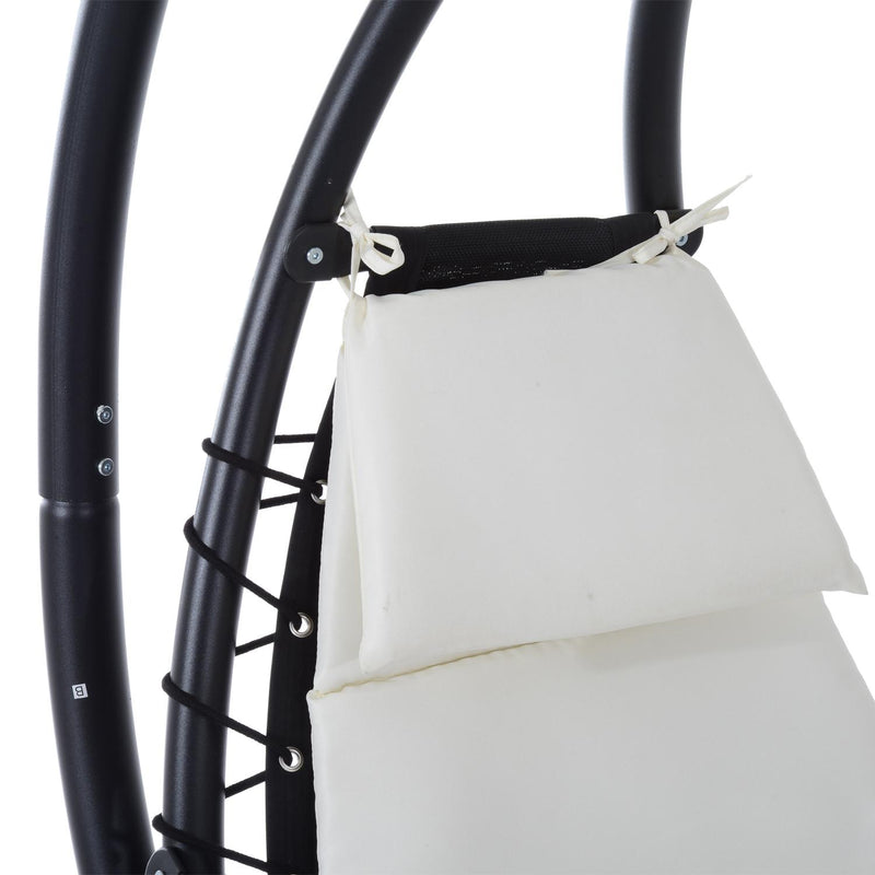 Sedia Dondolo Pensile Relax Chaise Longue di Lusso con Tettuccio Crema 