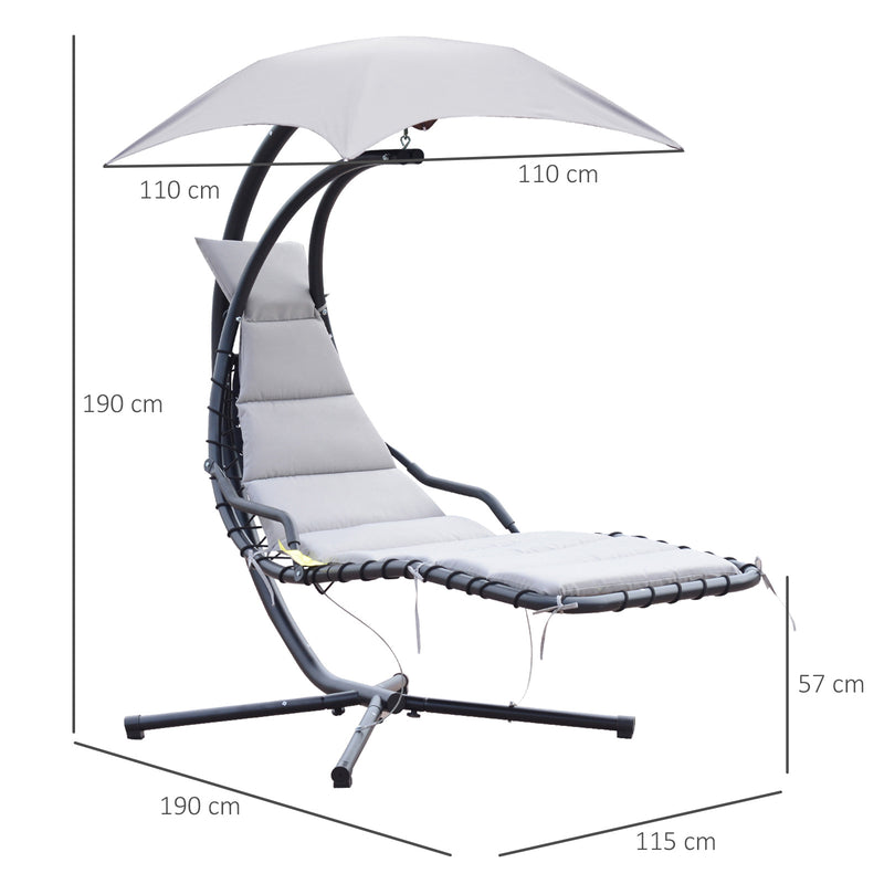 Sedia Dondolo Pensile Relax Chaise Longue di Lusso con Tettuccio Grigio 
