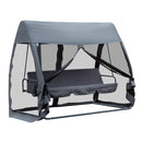 Dondolo da Giardino 3 Posti in Ferro con Zanzariera e Cuscino Grigio 