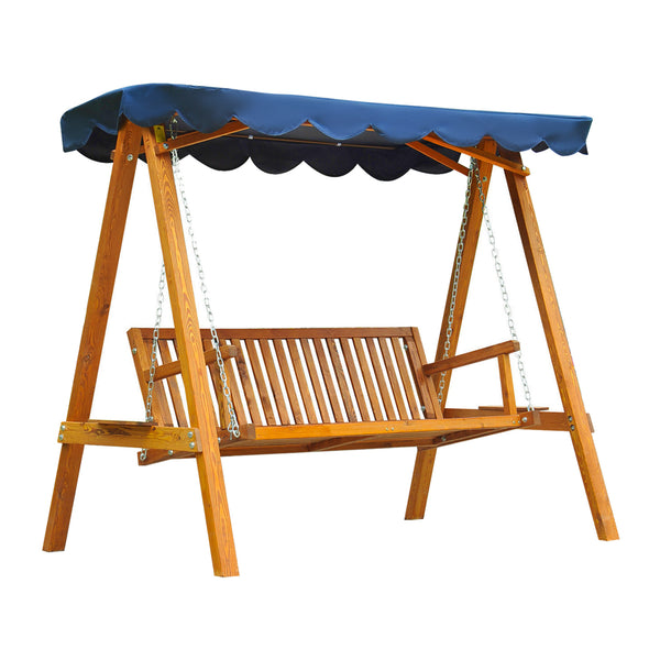 online Dondolo da Giardino 3 Posti in Legno con Baldacchino Swing Blu