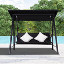 Dondolo da Giardino 3 Posti in Ferro e Rattan Sintetico con Cuscini e Tettuccio Parasole Nero 