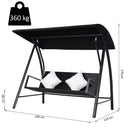 Dondolo da Giardino 3 Posti in Ferro e Rattan Sintetico con Cuscini e Tettuccio Parasole Nero 