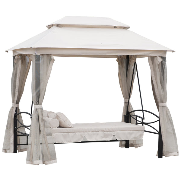Dondolo a 3 Posti Gazebo Divano Letto con Zanzariera Beige sconto
