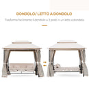 Dondolo a 3 Posti Gazebo Divano Letto con Zanzariera Beige 