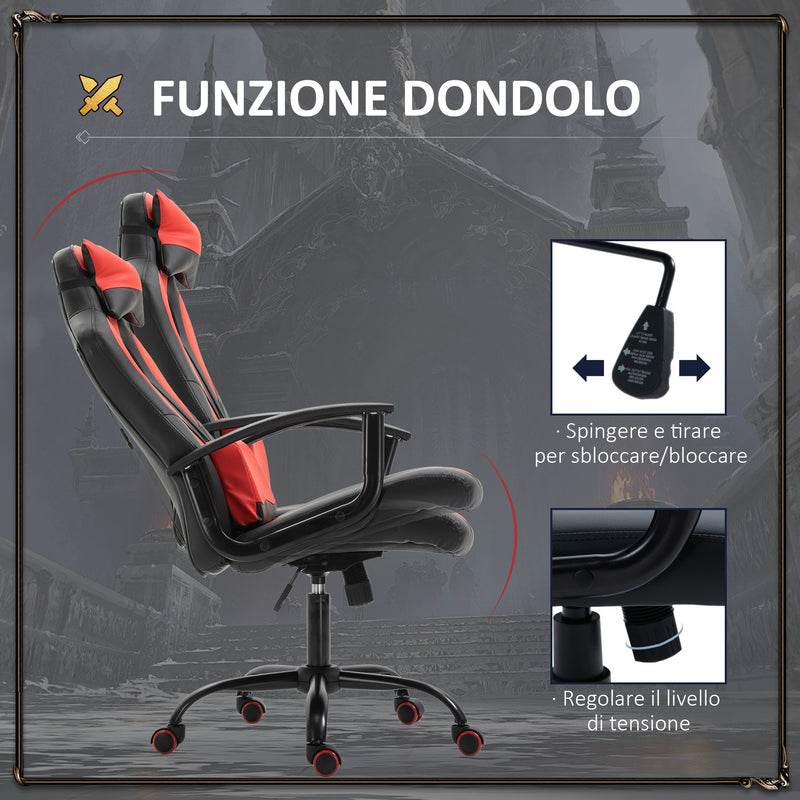 Sedia da Gaming Ergonomica in Similpelle Altezza Regolabile con Cuscino Nera e Rossa 