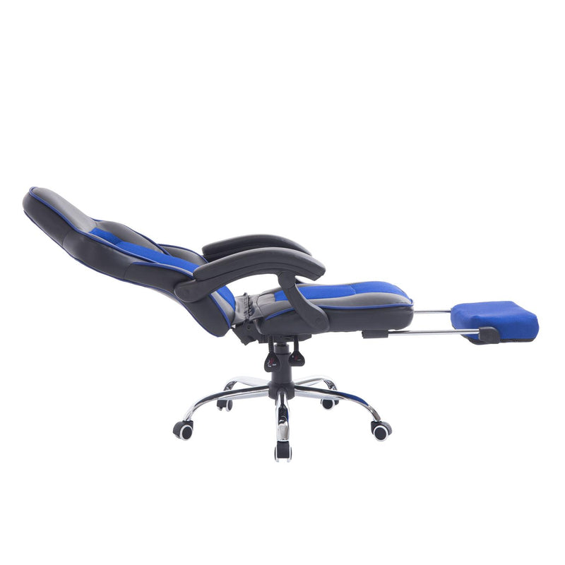 Sedia da Gaming Ergonomica in Similpelle Reclinabile con Supporto Gambe Nera e Blu 