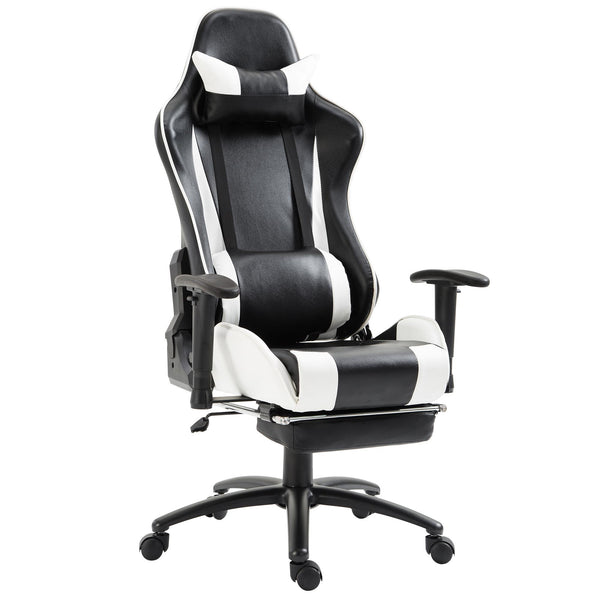 sconto Sedia da Gaming Ergonomica in Similpelle Reclinabile con Supporto Gambe Nera e Bianca