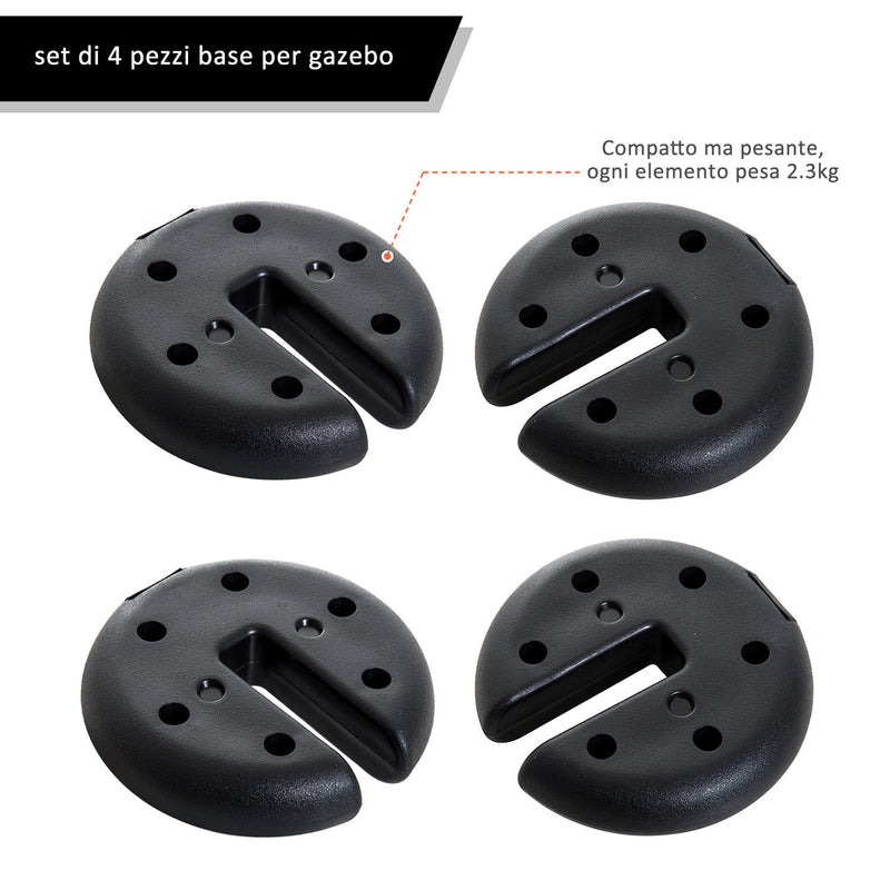 Base per Gazebo 4 pezzi Riempito con Cemento 2.3kg Ø20x4.5 cm 
