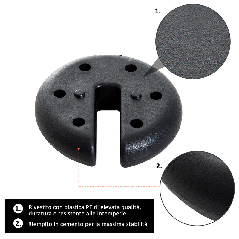 Base per Gazebo 4 pezzi Riempito con Cemento 2.3kg Ø20x4.5 cm 