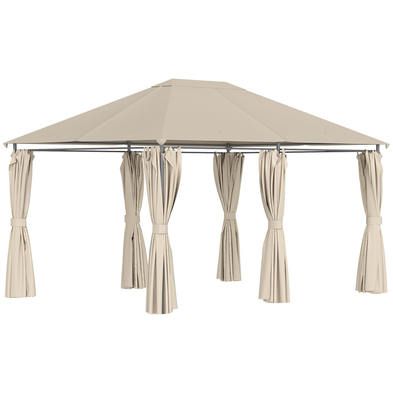 Gazebo da Giardino 4x3m in Acciaio Tende Laterali Kaki 