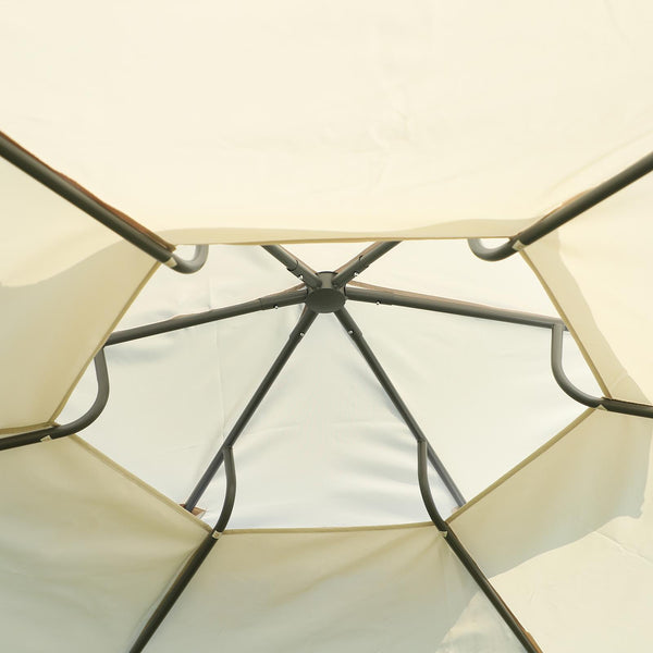 sconto Gazebo da Giardino Ø3.6x2.7m in Metallo Doppio Tetto e Tende Beige