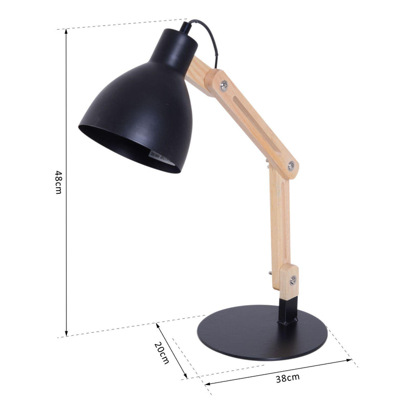 Lampada da Tavolo Scrivania Pieghevole in Legno e Metallo Nero 