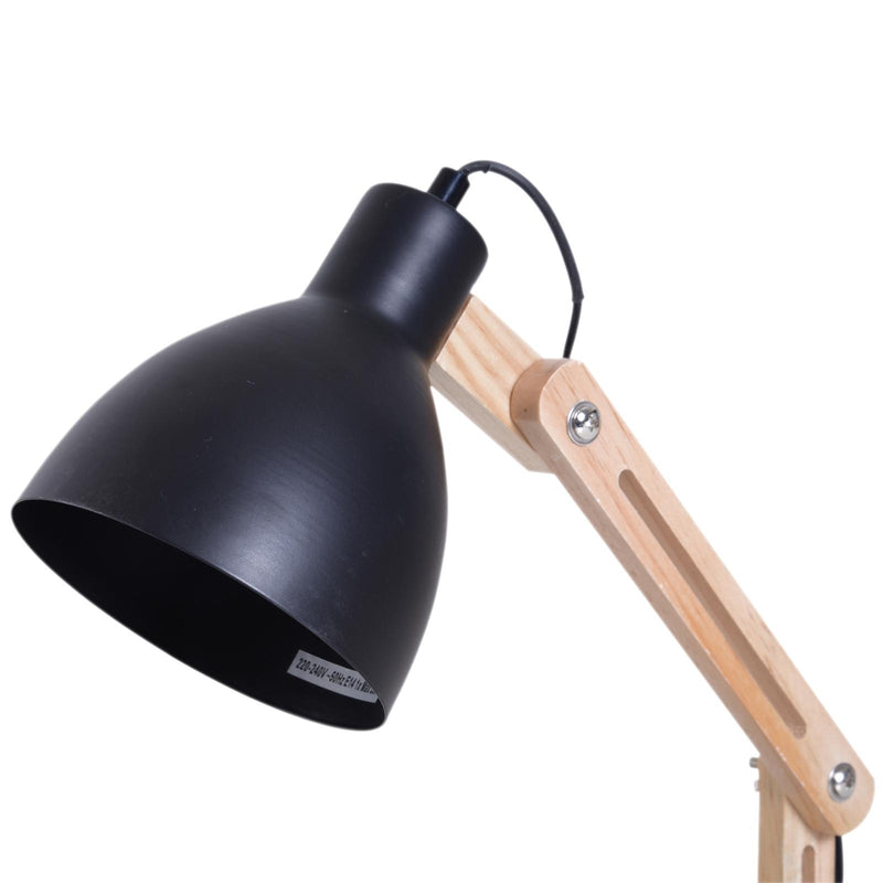 Lampada da Tavolo Scrivania Pieghevole in Legno e Metallo Nero 