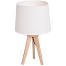 Lampada da Comodino Abat Jour in Legno Rovere e Tessuto Beige 