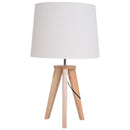 Lampada da Comodino Abat Jour in Legno Rovere e Tessuto Beige 