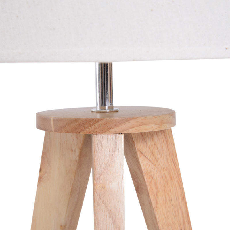 Lampada da Comodino Abat Jour in Legno Rovere e Tessuto Beige 