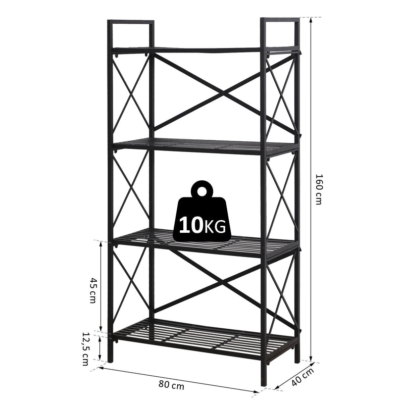 Libreria Scaffale Versatile a 4 Ripiani Stile Industriale Nero 80x40x160 cm 