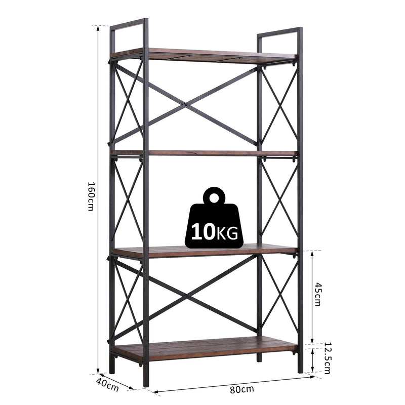 Libreria Scaffalatura a 4 Ripiani in Acciaio e Legno 80x40x160 cm 