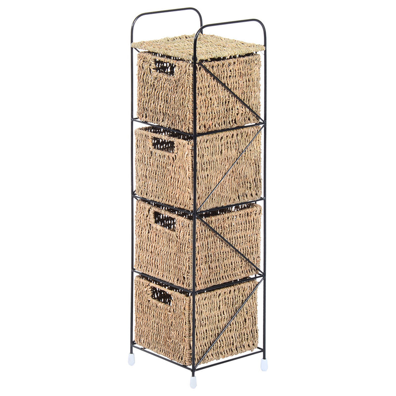 Mobile a Colonna da Bagno 4 Cesti in Alga Marina e Ferro naturale 20x20x78 cm 