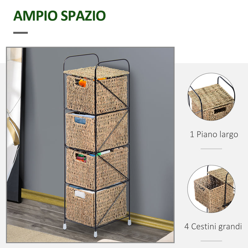 Mobile a Colonna da Bagno 4 Cesti in Alga Marina e Ferro naturale 20x20x78 cm 