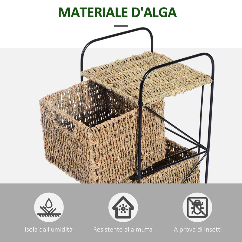 Mobile a Colonna da Bagno 4 Cesti in Alga Marina e Ferro naturale 20x20x78 cm 