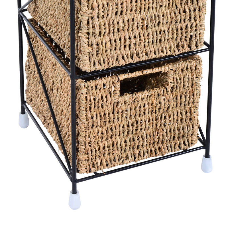 Mobile a Colonna da Bagno 4 Cesti in Alga Marina e Ferro naturale 20x20x78 cm 