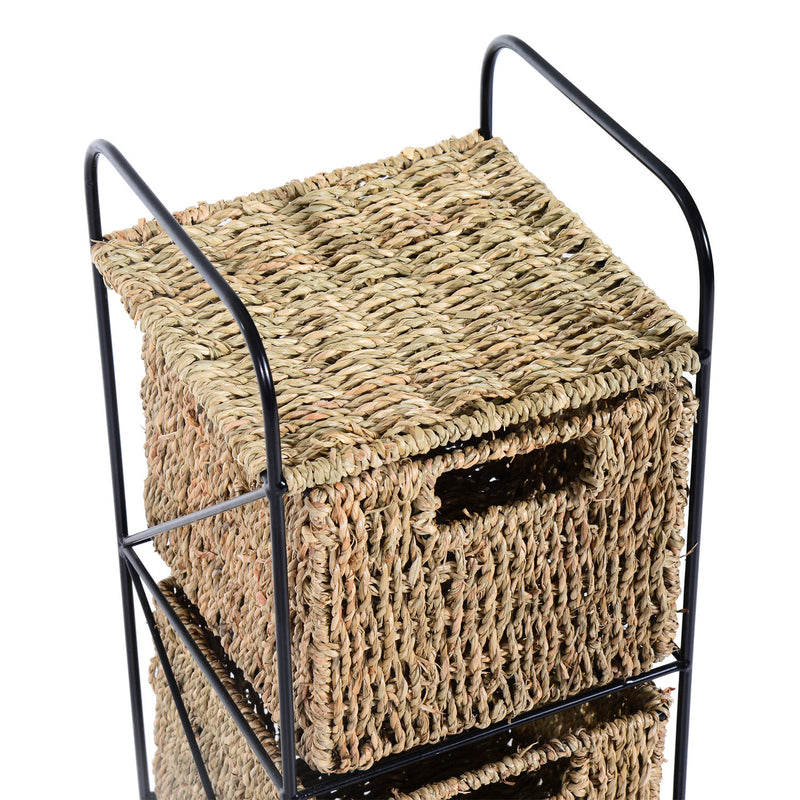 Mobile a Colonna da Bagno 4 Cesti in Alga Marina e Ferro naturale 20x20x78 cm 