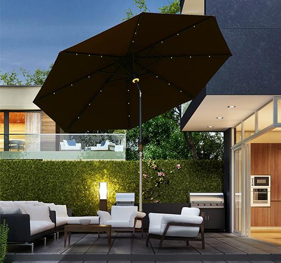 Ombrellone da Giardino Ø2.74 m Palo Ø38 mm in Acciaio con LED Marrone 