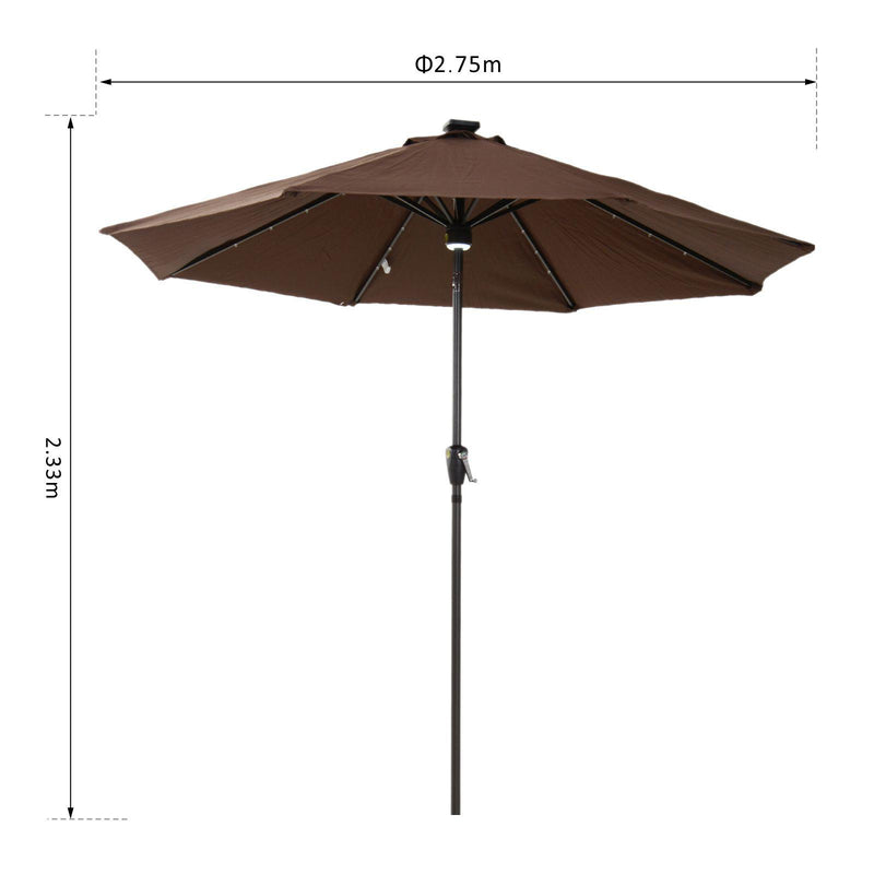 Ombrellone da Giardino Ø2.74 m Palo Ø38 mm in Acciaio con LED Marrone 