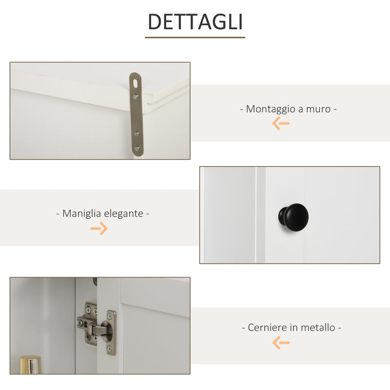 Mobiletto da Parete Salvaspazio 4 Ripiani Anta in Legno Bianco 53x14.5x50.5 cm