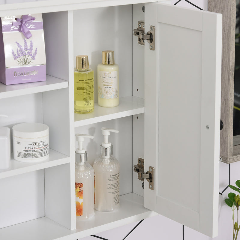 Mobiletto da Parete Salvaspazio 4 Ripiani Anta in Legno Bianco 53x14.5x50.5 cm