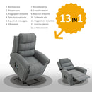 Poltrona Relax Alzapersona Massaggiante Riscaldante in Tessuto di Lino Grigia