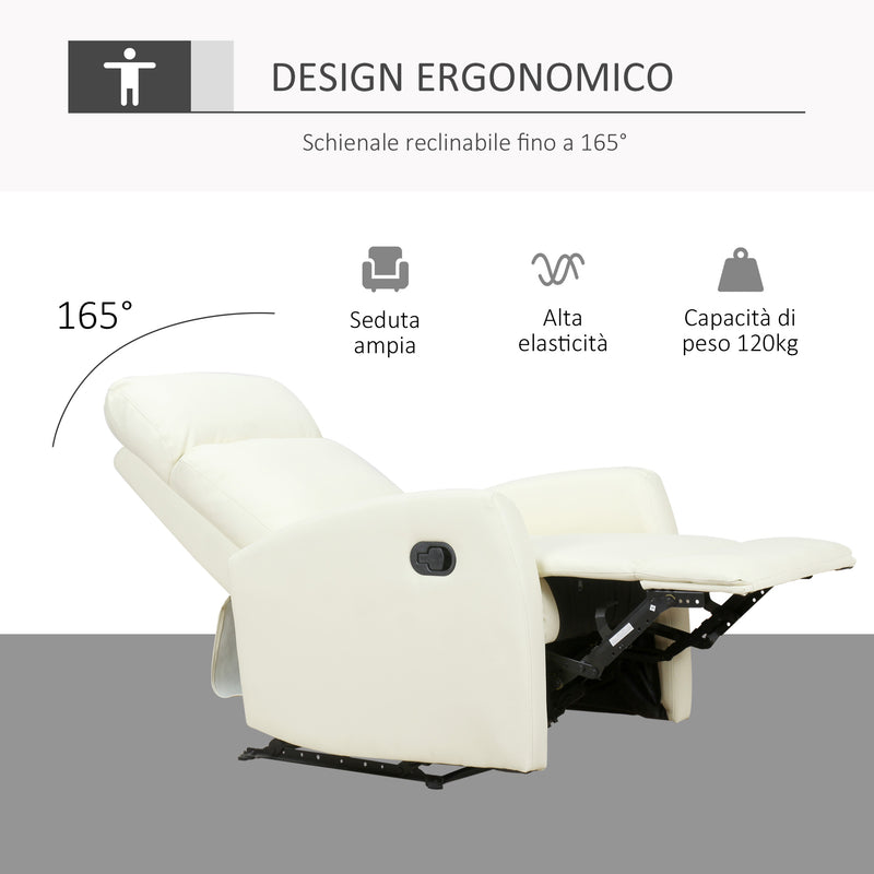 Poltrona Relax Reclinabile Ergonomica in Similpelle 65x92x100 cm Crema 