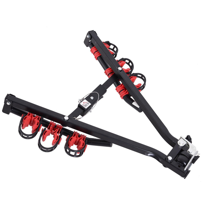 Portabici per Auto Posteriore Pieghevole 3 Biciclette 40 kg in Acciaio e Alluminio Nero e Rosso 66x54x47 cm 