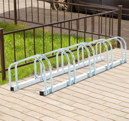 Rastrelliera Portabici 5 Posti in Acciaio 130x33x27 cm Argento 