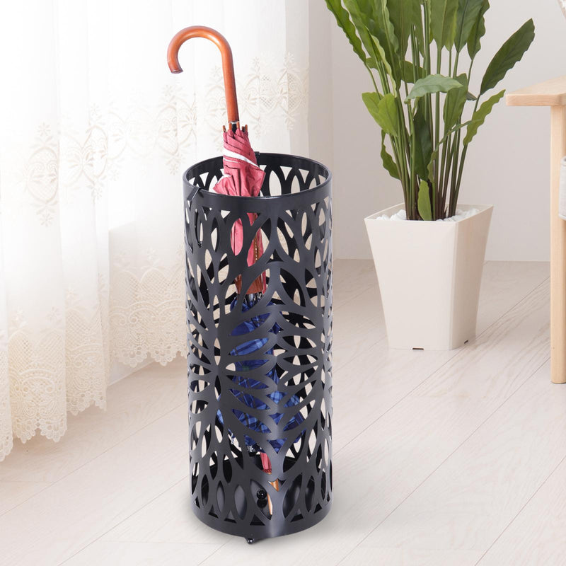 Portaombrelli in Metallo Lavorato con Salvagoccia Nero 